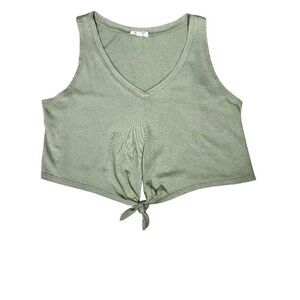 Heart and Hips Green V Neck Knot Front Crop Tank Top Size Medium